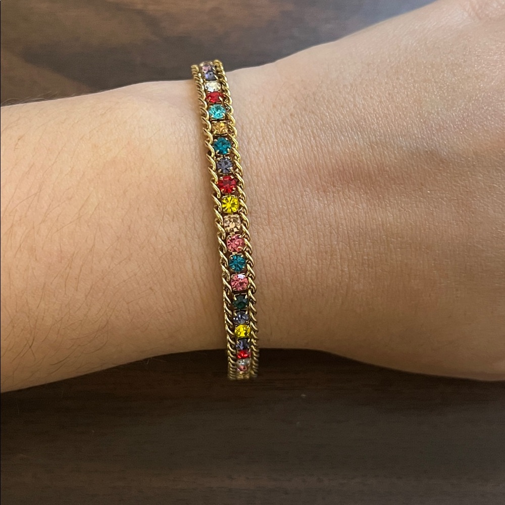 gold plated stainless steel multicolor stone bracelet